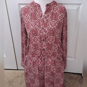 Gap Red Printed Sheer Button Down Dress/Tunic  Size M
